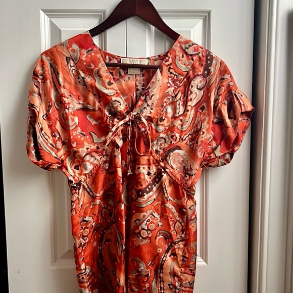 MICHAEL Michael Kors Vibrant Orange Paisley XS XP Top EUC - Picture 2 of 9